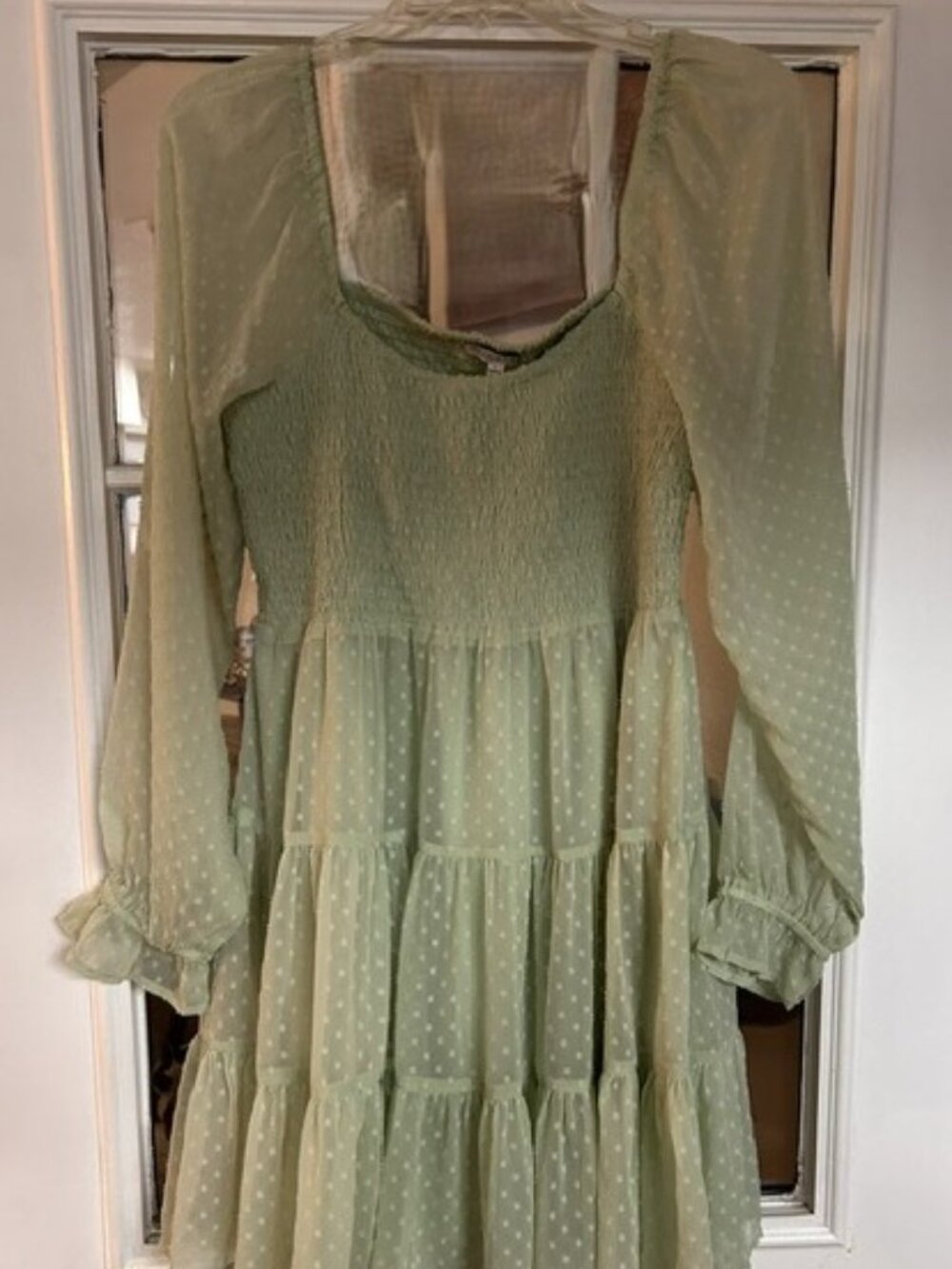 Patrons of Peace Green Swiss Dot Smocked Baby Doll Dress, Large